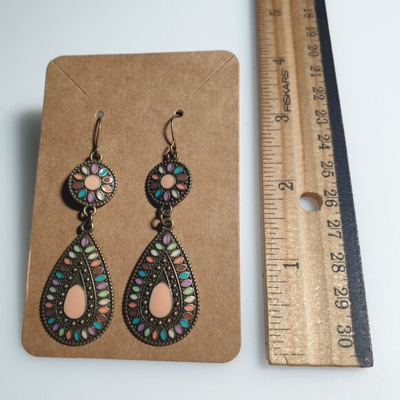 Women Teardrop Dangle Earrings Beaded Design Lightweight Bali Beach Hook Back - Picture 3 of 4